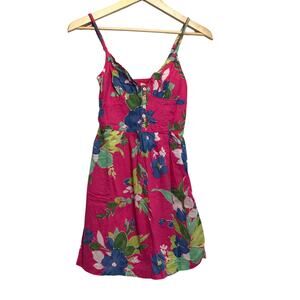 vintage Y2K Hollister small sleeveless dress‎ v-neck pink tropical floral